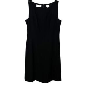LIZ CLAIBORNE SLEEVELESS A-LINE MIDI DRESS,WOMENS, PETITE 4, BLACK, BACK ZIP